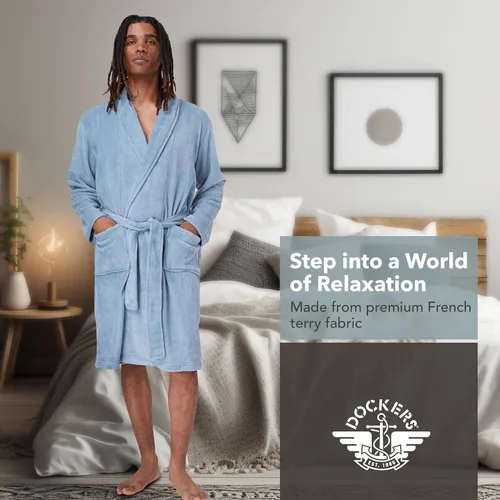 Vista 3 de Dockers Bata de baño para hombre, bata de tela de rizo para hombre