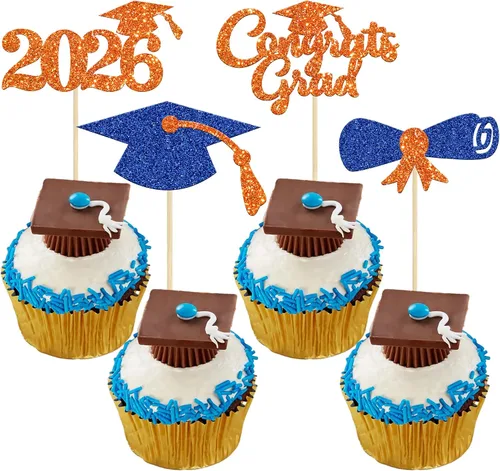 Vista 23 de Gyufise 1 paquete de decoración de pastel de graduación 2025 con purpurina de felicitaciones clase de 2025, decoración de pastel de diploma 2025