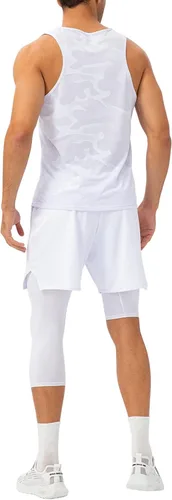 Vista 23 de Pantalones de compresión de 3/4 de una pierna para hombre, mallas de baloncesto atléticas para correr, leggings deportivos de capa base capri
