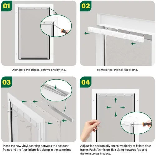 Vista 6 de Solapas grandes de repuesto para puerta con soporte de metal, tornillos y arandelas de acero inoxidable 304, compatibles con PetSafe Freedom