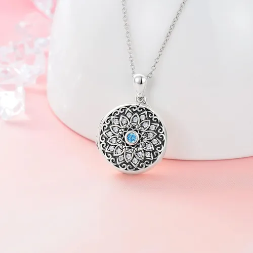 Vista 3 de SHUSUKUE Collar con medallón de piedra natal que sostiene imágenes personalizadas de loto panda hongo ángel de la guarda madre y padre collar