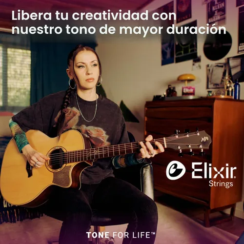 Vista 6 de Elixir, cuerdas de bronce para guitarra acústica 80/20 con recubrimiento Polyweb, extralivianas (.010-.047)