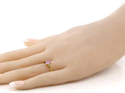 Vista 4 de Gem Stone King Anillo ovalado de oro amarillo de 14 quilates de zafiro rosa y diamante de 055 quilates Metal Metal Piedra preciosa Zafiro Diamante