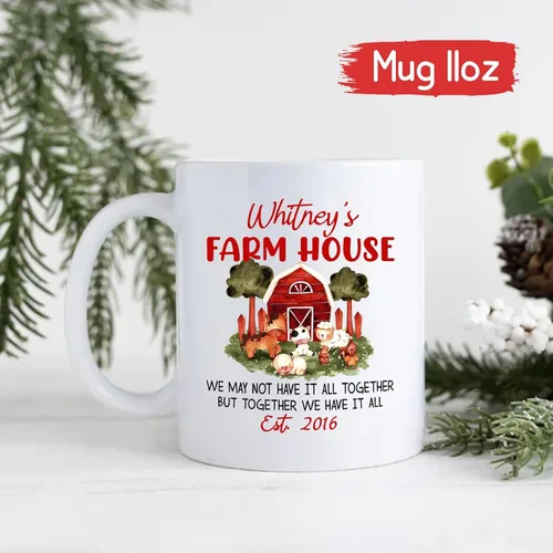 Vista 4 de Taza blanca personalizada de agricultura, tazas con texto en inglés "Farm House We May Not Have It All Togather", divertidas tazas de café agrícolas