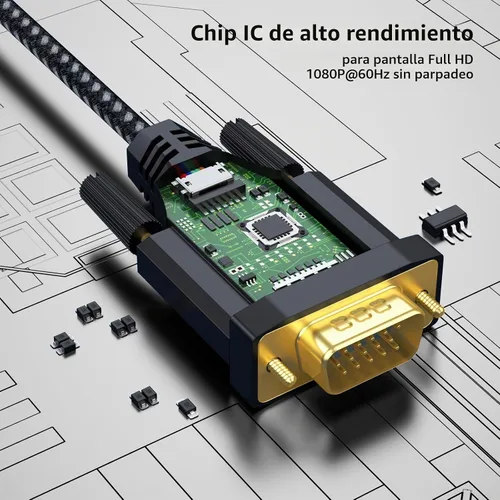 Vista 6 de Cable DisplayPort a VGA, puerto de pantalla DP a VGA 1080P@60Hz, trenzado