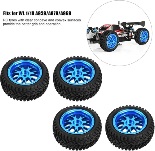 Vista 2 de DAUERHAFT 4 neumáticos RC Crawler, neumáticos RC de 1. 7 pulgadas, neumáticos de goma RC, neumáticos de automóvil 1/18, neumáticos y ruedas RC