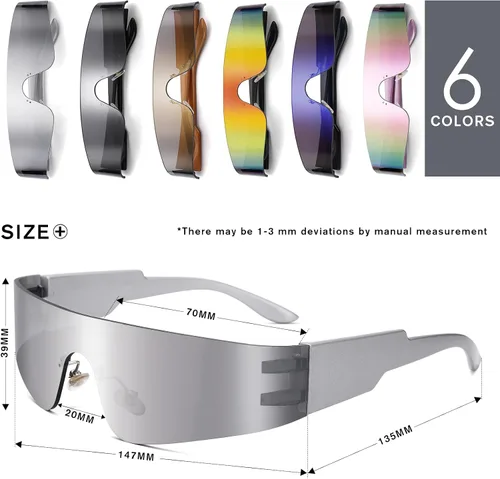 Vista 4 de COASION Y2K - Lentes de sol metálicos futuristas plateados, lentes de concierto Cyberpunk para mujeres y hombres, juego 2077