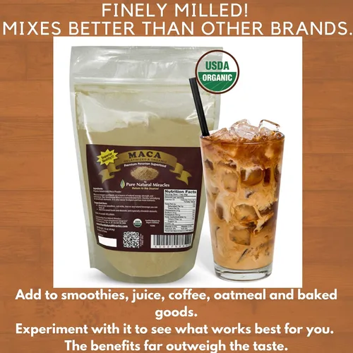 Vista 5 de Pure Natural Miracles Polvo de maca gelatinizada orgánica y puntas de cacao crudas sin azúcar
