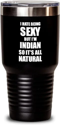 Vista 8 de Vaso sexy indio divertido regalo para marido, esposa, novio y novia, orgullo de la India, novedoso vaso aislado con tapa, negro, 20 onzas