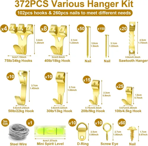 Vista 2 de MAPVOLUT Kit de 372 piezas para colgar fotos, decoraciones de Navidad para interiores y exteriores, kit de herrajes para colgar marcos de fotos