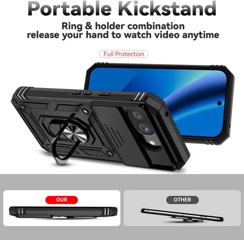 Vista 9 de Funda para Pixel 10a, con cubierta para lente de cámara, protector de pantalla HD, [grado militar] anillo de montaje de coche con soporte híbrido
