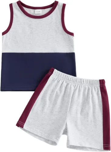 Vista 15 de Conjunto de pantalones cortos para niños pequeños, camiseta estampada junto al mar, 2 piezas, ropa de verano Conjunto de verano y árbol