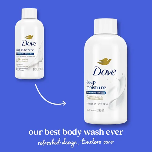Vista 3 de Dove Gel de baño Humedad profunda para 24 horas Loción Suave Piel Hidratante Limpiador de la Piel Sin Sulfatos Sin Parabenos 3 oz