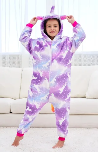 Vista 4 de Disfraz de unicornio con capucha para niñas, disfraz de una pieza para Halloween