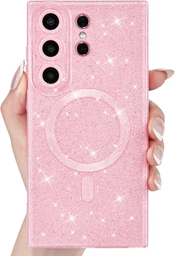 Vista 26 de Svanove Funda magnética con purpurina para Samsung Galaxy S22, compatible con Magsafe Cute, brillante, brillante, estética, dura y brillante
