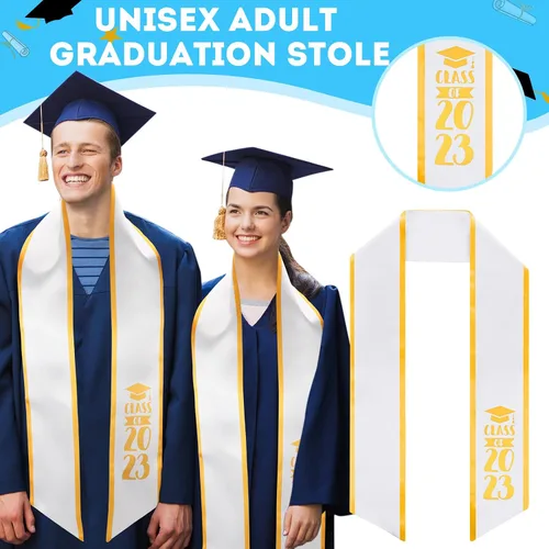 Vista 4 de 6 piezas unisex 2023 - Estola de graduación negra para adultos, banda de graduación de 60 pulgadas de largo para hombres, mujeres, escuela