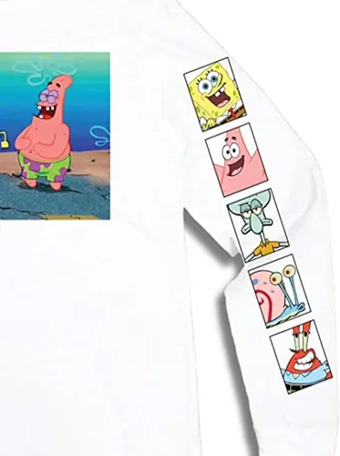 Vista 5 de Camisa de Bob Esponja para hombre, camiseta de manga larga con cangrejo Esponja, Patrick y Krusty