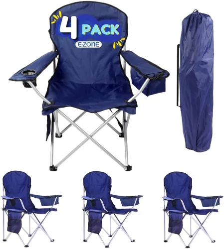 Vista 14 de EZONE Paquete de 2 sillas de campamento con enfriador de hielo integrado, silla portátil, bolsillo de almacenamiento, portavasos y bolsa