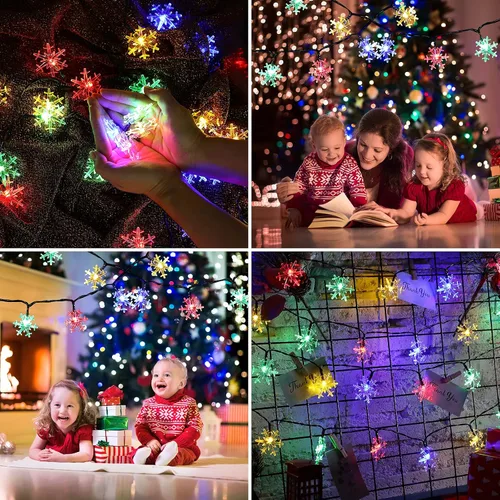 Vista 7 de Mudder Tira de 80 luces LED de Navidad más grandes de 33 pies con forma de copo de nieve, funciona con energía solar, tira de luces impermeables Luz