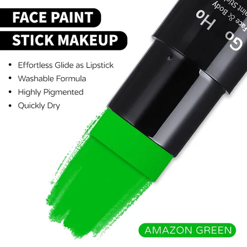 Vista 3 de Go Ho Amazon - Barra de pintura facial verde a base de agua, lavable, no tóxica, cobertura completa, pintura corporal en crema para disfraces