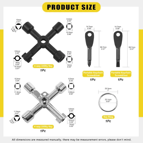 Vista 2 de Kit de 13 llaves utilitarias para plomeros, juego de herramientas de llave de servicio de 4 vías, llave de llave triangular para gabinete, llaves