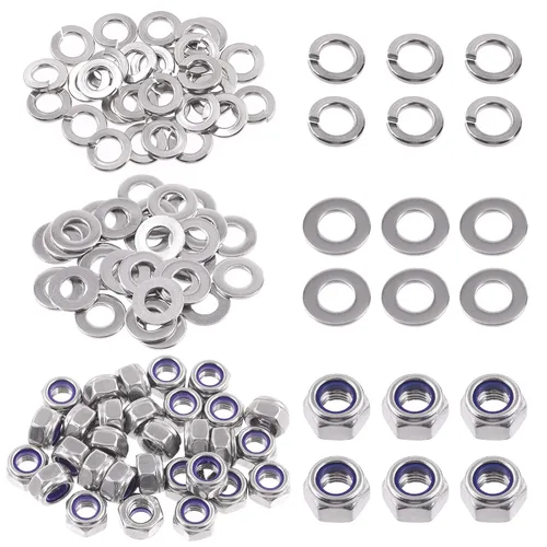 Vista 15 de Swpeet 45 piezas de tuercas de bloqueo hexagonales de acero inoxidable SAE 304 de 1/2"-13, arandelas planas de 1/2", kit surtido de arandelas