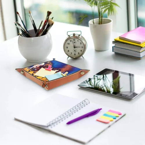 Vista 6 de Desheze Watercolor Running Horse Leather Storage Box Foldable for Watch Key Coin