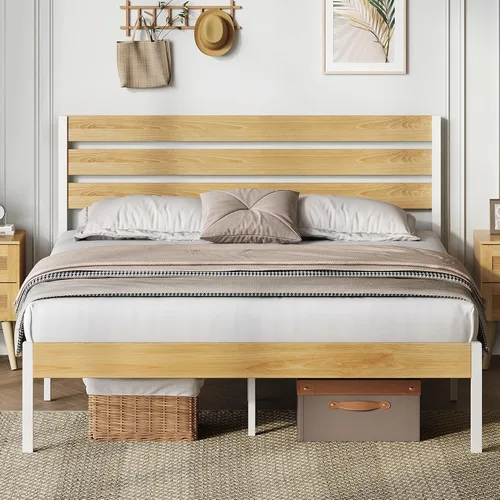 Vista 7 de WLIVE Base de cama tapizada, marcos de cama individual con cabecero, cama de plataforma con listones de madera, base de colchón de 600 libras,