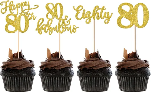 Vista 11 de Rsstarxi Paquete de 24 adornos con purpurina para cupcakes de 30 cumpleaños, treinta y 30 fabulosas selecciones de cupcakes, decoraciones para feliz
