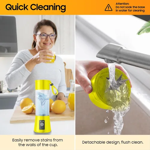 Vista 4 de Licuadora portátil inalámbrica de tamaño personal, mini licuadora para hacer batidos y batidos, taza de viaje sin BPA de 12.8 fl oz, potente traje