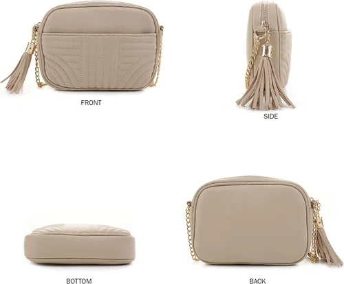 Vista 7 de EVVE Bolsos cruzados acolchados para mujer, elegante bolsa para cámara con borla, bolso de hombro ligero de tamaño mediano