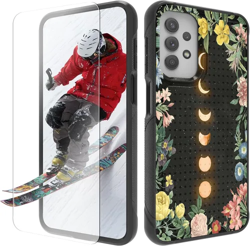 Vista 27 de Funda para Samsung Galaxy A13/A04/A04S/A23/A32 5G con protector de pantalla, parte trasera texturizada de policarbonato duro, diseño de flores