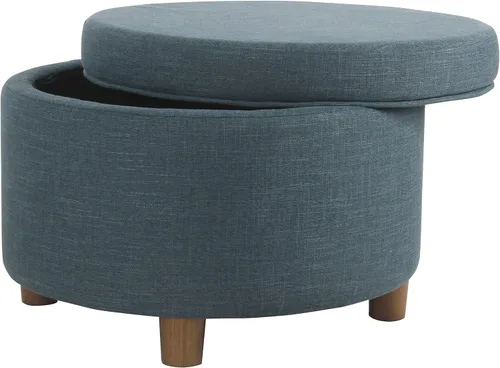 Vista 15 de Homepop Decoración del hogar Otomana redonda tapizada de almacenamiento Otomana con almacenamiento para sala de estar y dormitorio (negro Geo)