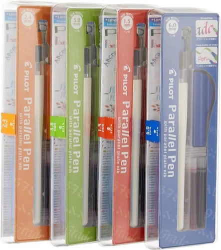 Vista 3 de Pilot Parallel 4 Nib - Juego de plumas de caligrafía, puntas de 1.5 mm, 2.4 mm, 3.8 mm y 6.0 mm, incluye 4 cartuchos de tinta negra y 4 cartuchos