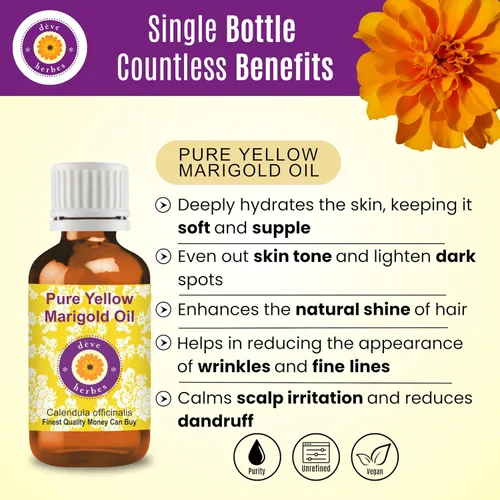 Vista 3 de Deve Herbes - Aceite de caléndula amarilla (Caléndula officinalis), infundido, puro, no pegajoso, ligero, para el cuidado facial, hombres y mujeres
