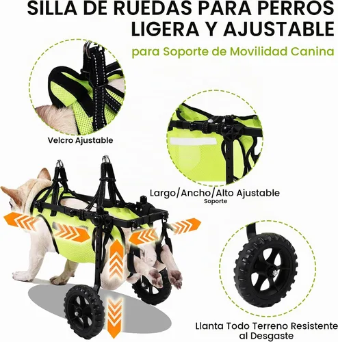 Vista 3 de Silla de ruedas ajustable para patas traseras, para perros de todas las razas, incluye chaleco de alta visibilidad, correa y elevación