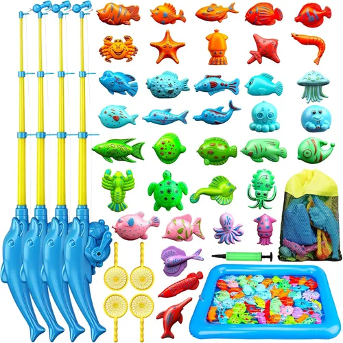 Vista 7 de TOY Life Juego de pesca magnético para 2 jugadores para niños de 3 a 5 años, juego de caña de pescar para niños pequeños con juguetes de peces