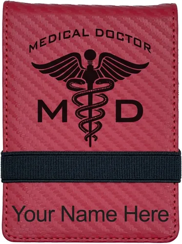 Vista 13 de LaserGram Mini padfolio con bloc de notas y bolígrafo, médico médico, grabado personalizado incluido (negro con oro)