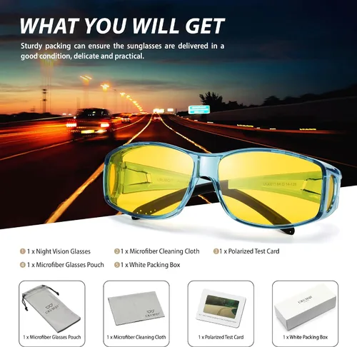 Vista 7 de URUMQI Gafas de conducción de visión nocturna para hombres y mujeres, lentes polarizados antirreflejos, lentes de alta definición amarillas