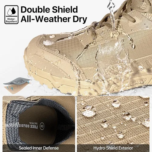 Vista 3 de FREE SOLDIER Botas de trabajo tácticas impermeables para hombre, ligeras, cómodas, botas de senderismo de combate
