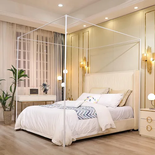 Vista 2 de Mengersi - Cortinas para marco de cama con dosel tamaño completo, postes, soporte de marco para cortinas para camas de metal o madera, decoración