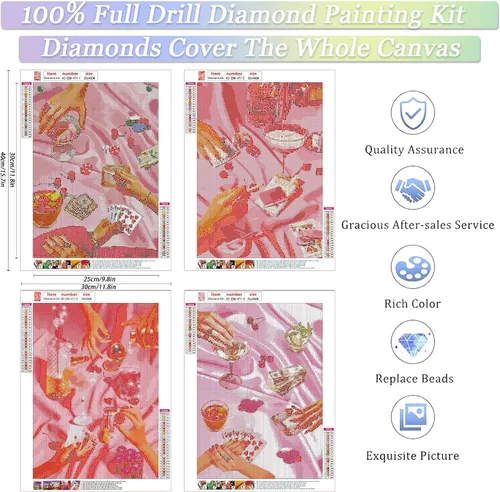 Vista 2 de KICHANG Juego de 4 piezas de pintura de diamante vintage rosa para adultos, kits de arte de diamantes 5D, diamantes redondos de taladro completo
