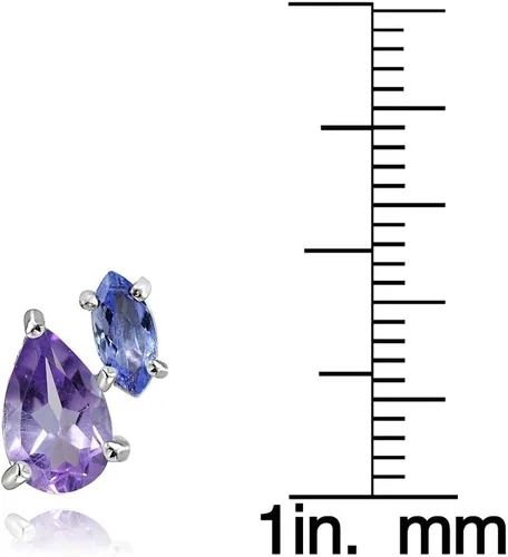 Vista 3 de Aretes de plata de ley de 1,65 quilates con amatista y tanzanita con dos piedras de la amistad, Gema, Amatista Tanzanita