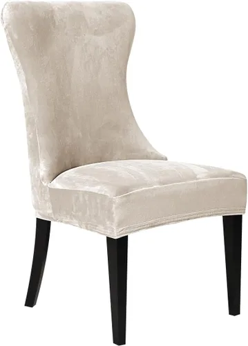 Vista 39 de XMNTG Juego de 4 fundas elásticas de terciopelo negro para silla con respaldo de ala, súper suave, reutilizables, lavables, protectores de silla