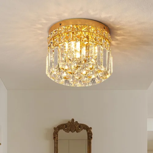 Vista 10 de Mini candelabro redondo moderno de cristal empotrado de 7.8 pulgadas, lámpara de techo de 4 luces G9 para armario, vestíbulo, pasillo, dormitorio