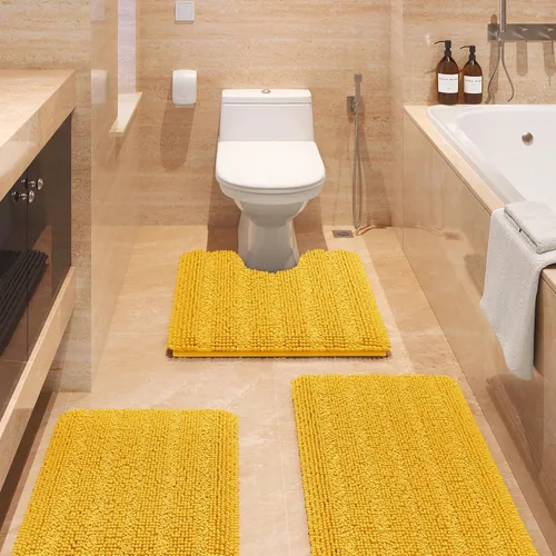 Vista 88 de ACCUMTEK - Juego de alfombras de baño a rayas beige de 3 piezas, ultrasuaves, antideslizantes de chenilla, alfombras de baño mullidas y absorbentes