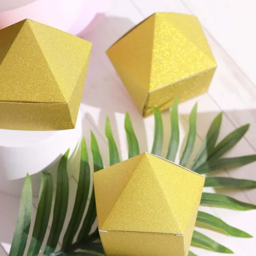 Vista 8 de Efavormart - 25 cajas de regalo de boda con purpurina dorada, forma geométrica de 3 x 4 pulgadas