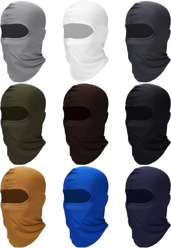 Vista 8 de SATINIOR 9 Pcs Ski Mask Men Balaclava Pasa Montañas para Hombre Hood Protection Full Face Cover Cooling Neck Gaiter Bandana Negro