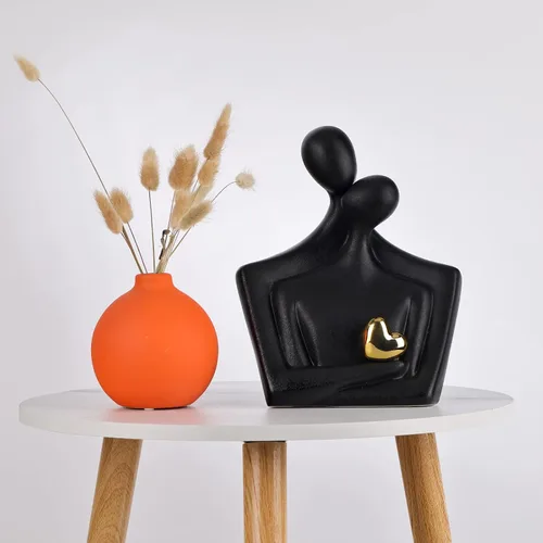 Vista 4 de XMGZQ Estatua de pareja de oro negro, figura abstracta de cerámica para amante, artículos de decoración del hogar, regalo romántico para ella