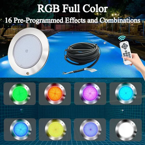 Vista 2 de Luz de piscina de 10 pulgadas para piscina enterrada, luz LED de piscina interior de 12 V CA, control remoto, luces de piscina subacuáticas